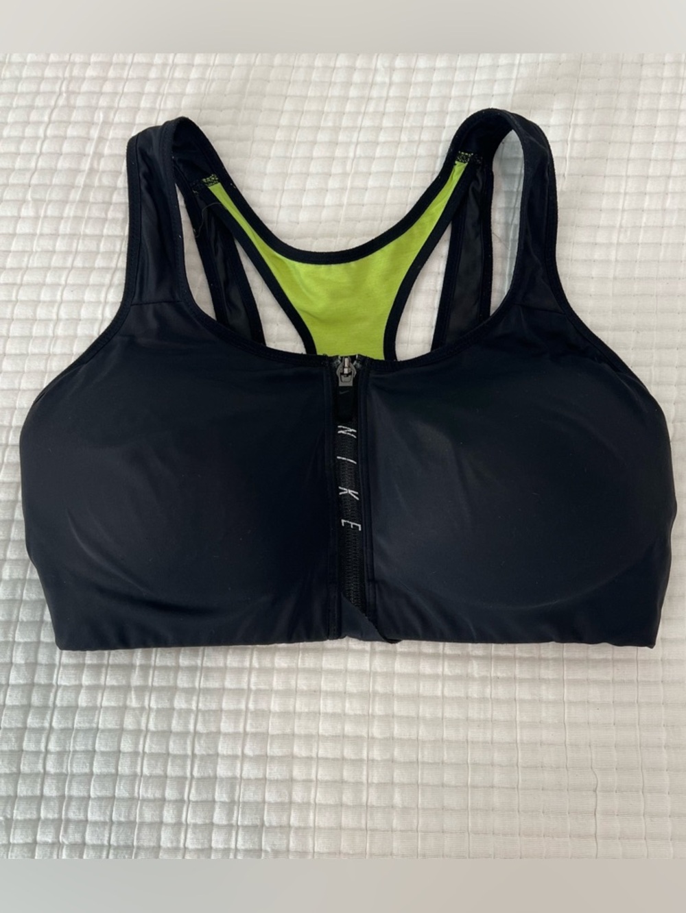 Nike Black Front-Zip Sports Bra with Lime Liner